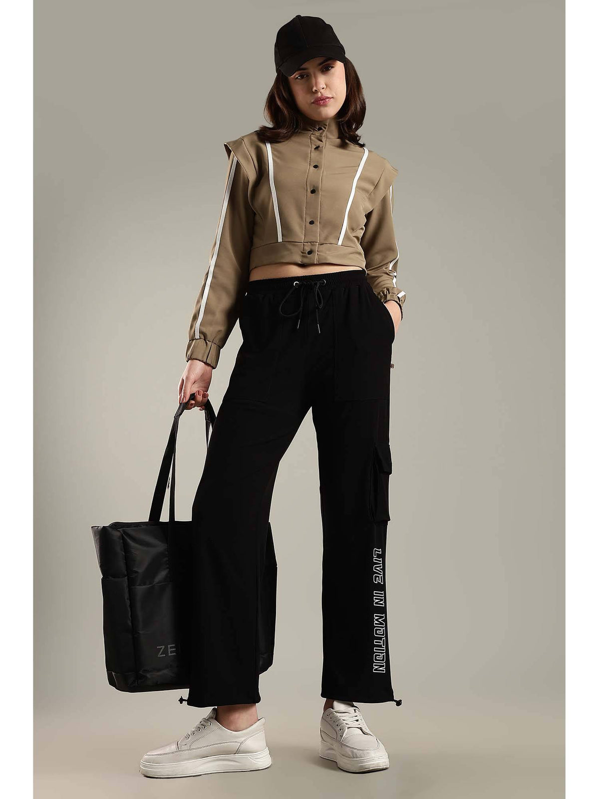 Grey Crop Jacket Shoulder Flap and Adjustable Drawstring Waist | JK12 - view 21