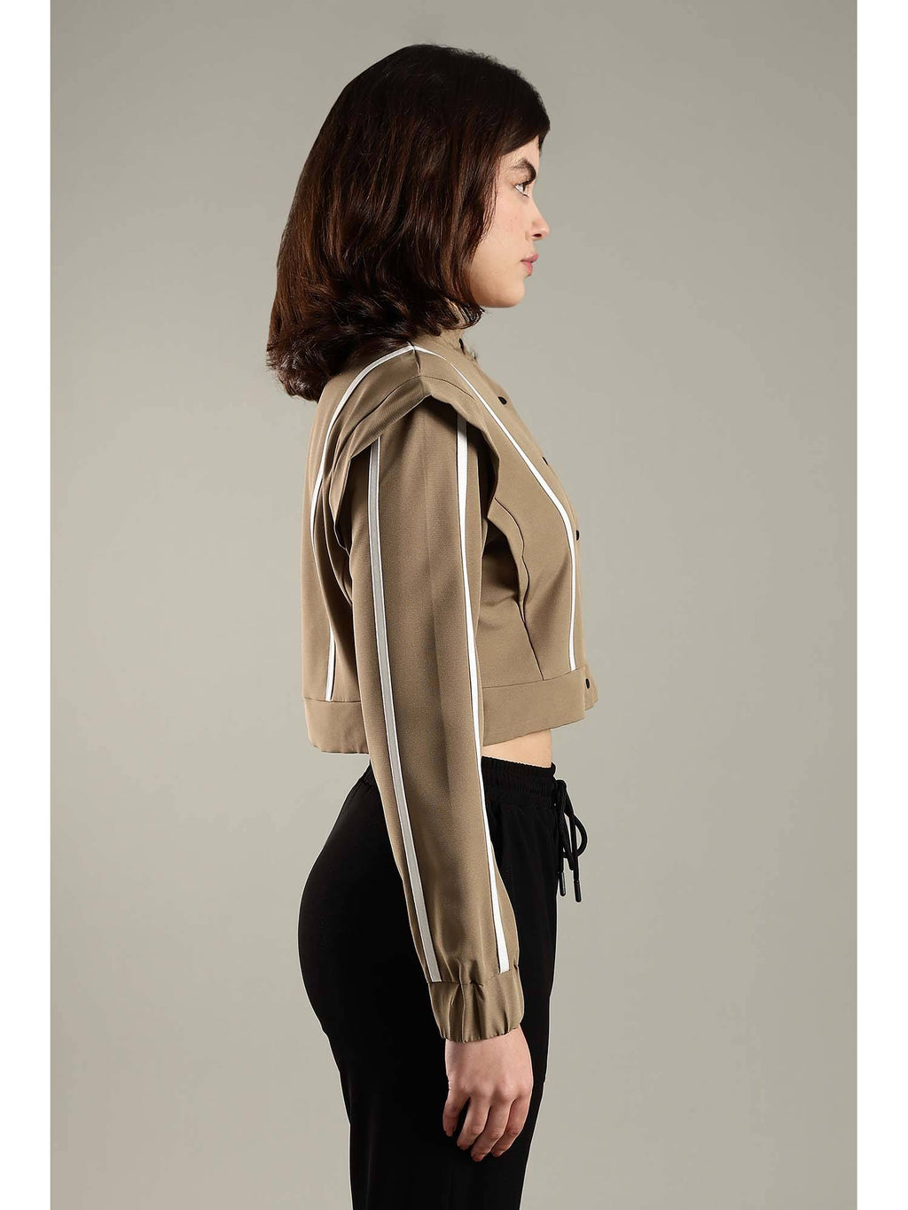 Beige Crop Jacket Shoulder Flap and Adjustable Drawstring Waist | JK12 - view 2