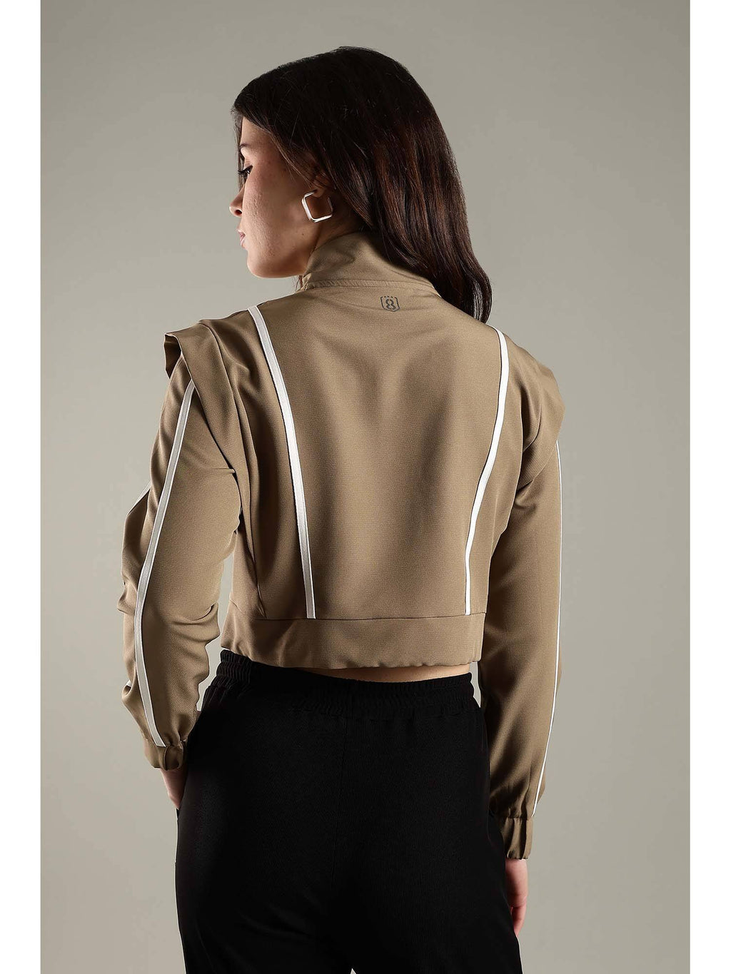 Beige Crop Jacket Shoulder Flap and Adjustable Drawstring Waist | JK12 - view 3