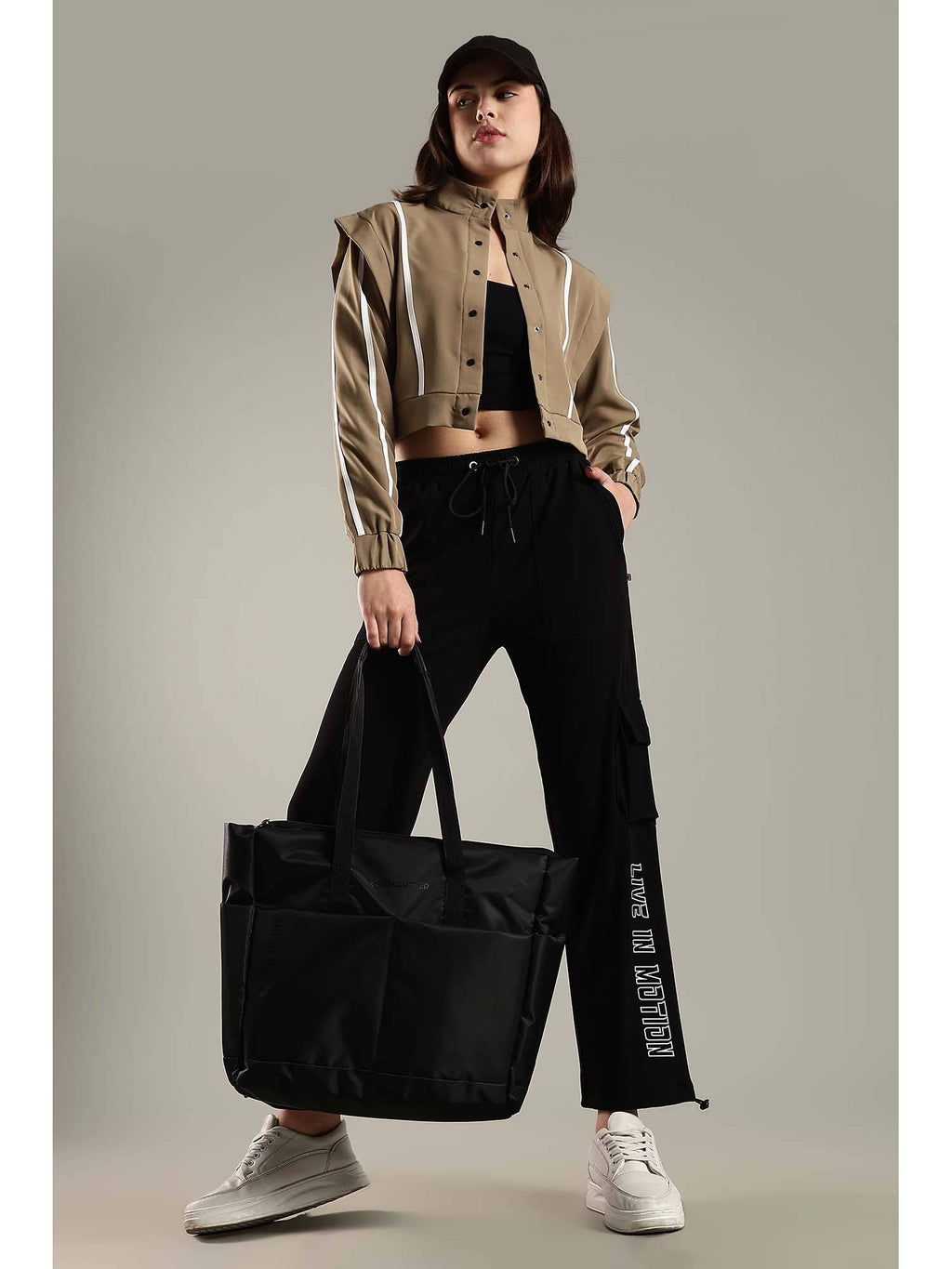Beige Crop Jacket Shoulder Flap and Adjustable Drawstring Waist | JK12 - view 6