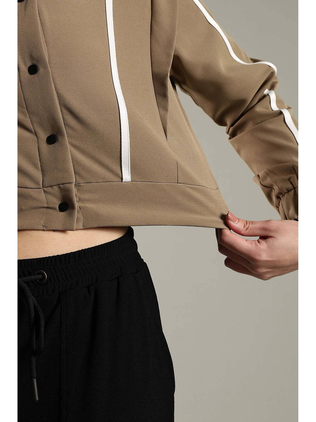 Beige Crop Jacket Shoulder Flap and Adjustable Drawstring Waist | JK12 - view 7