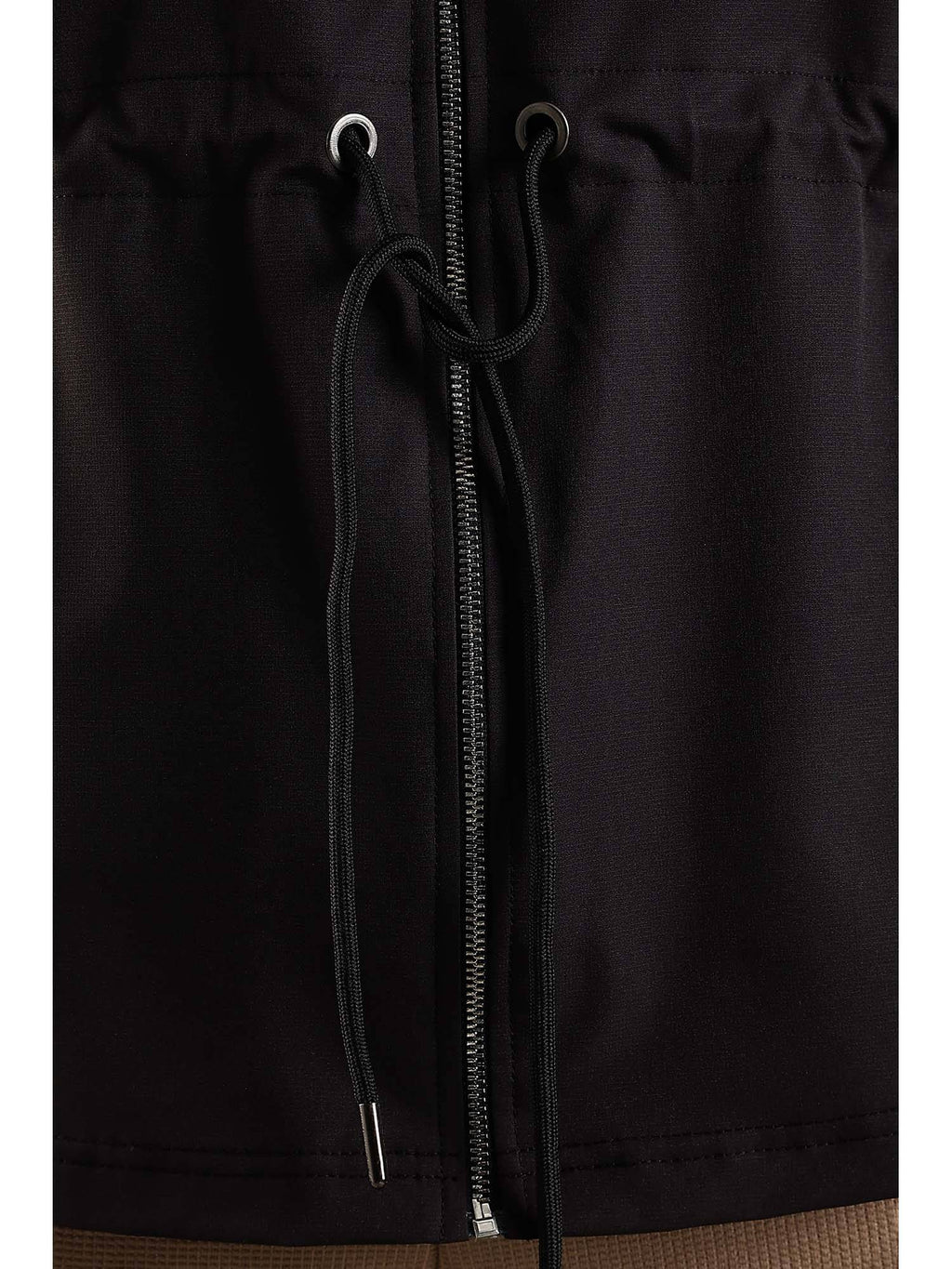 Black High Neck Jacket Invisible Cross Pockets Adjustable Drawstring Waist | JK12 - view 7