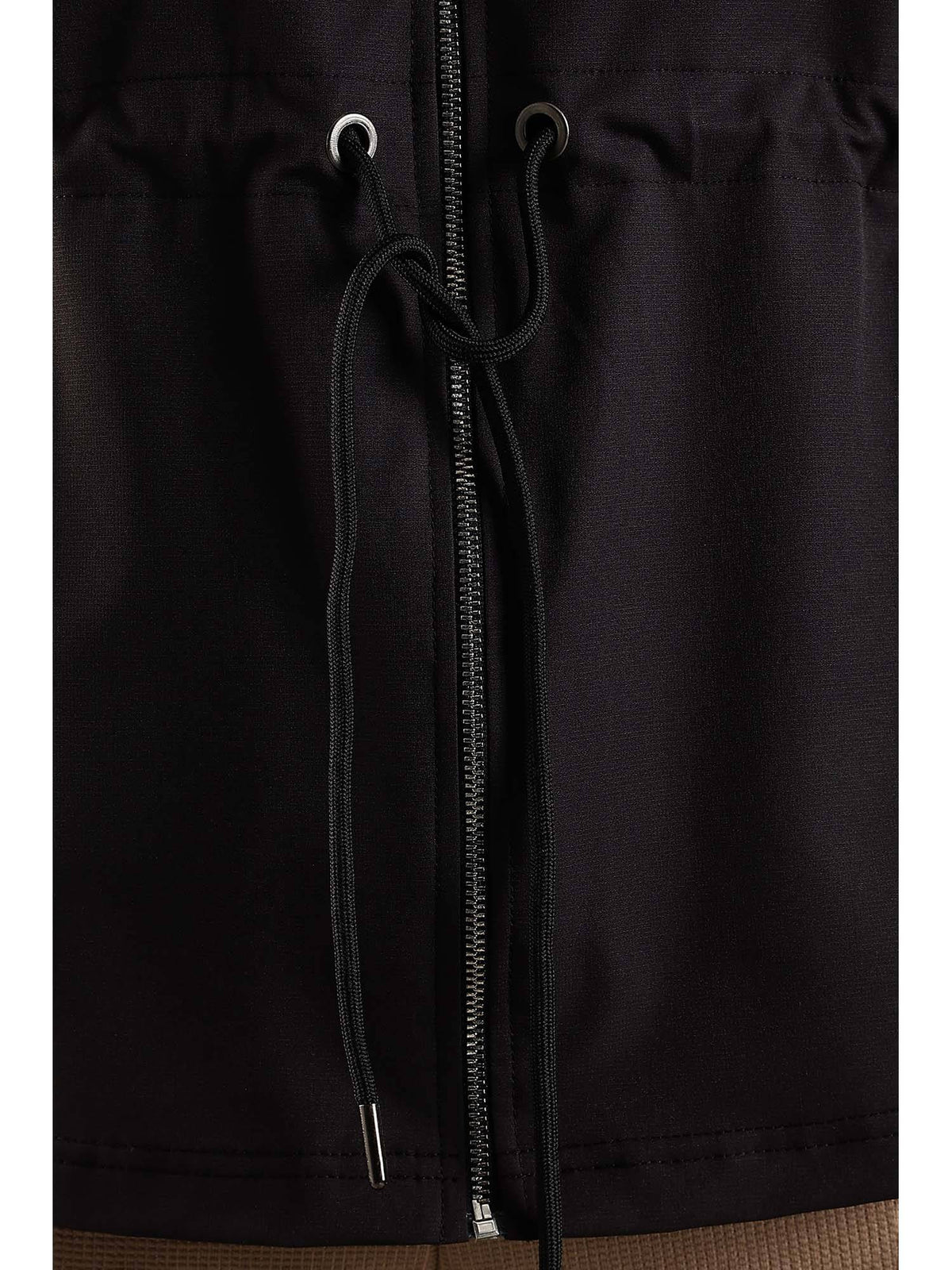 Black High Neck Jacket Invisible Cross Pockets Adjustable Drawstring Waist | JK12 - view 7