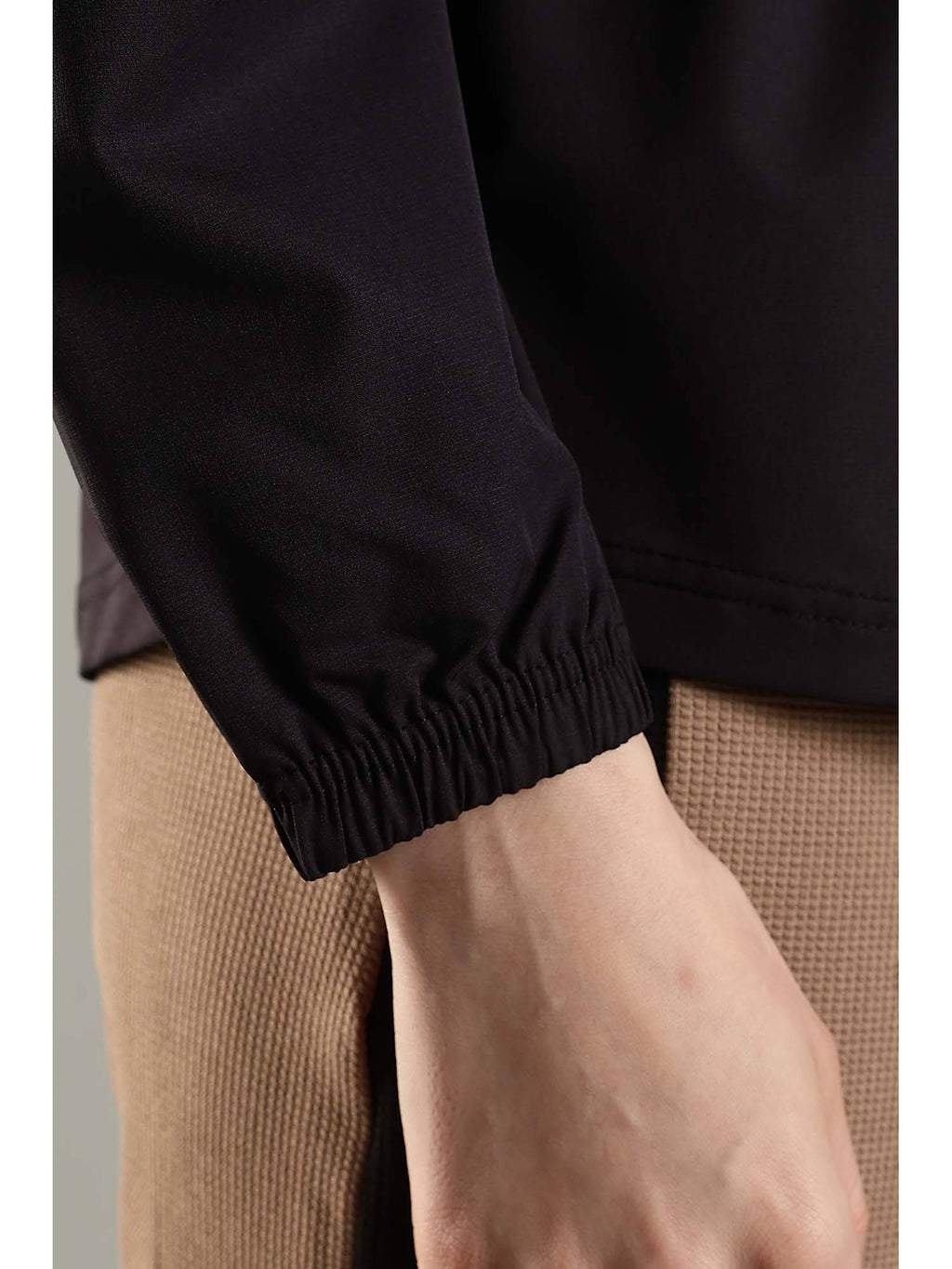 Black High Neck Jacket Invisible Cross Pockets Adjustable Drawstring Waist | JK12 - view 8