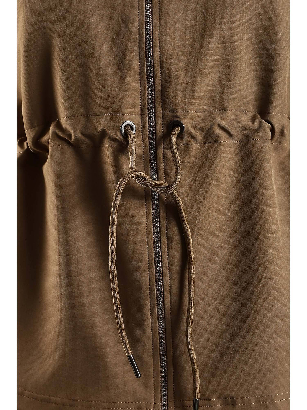 Khaki High Neck Jacket Invisible Cross Pockets Adjustable Drawstring Waist | JK12 - view 8