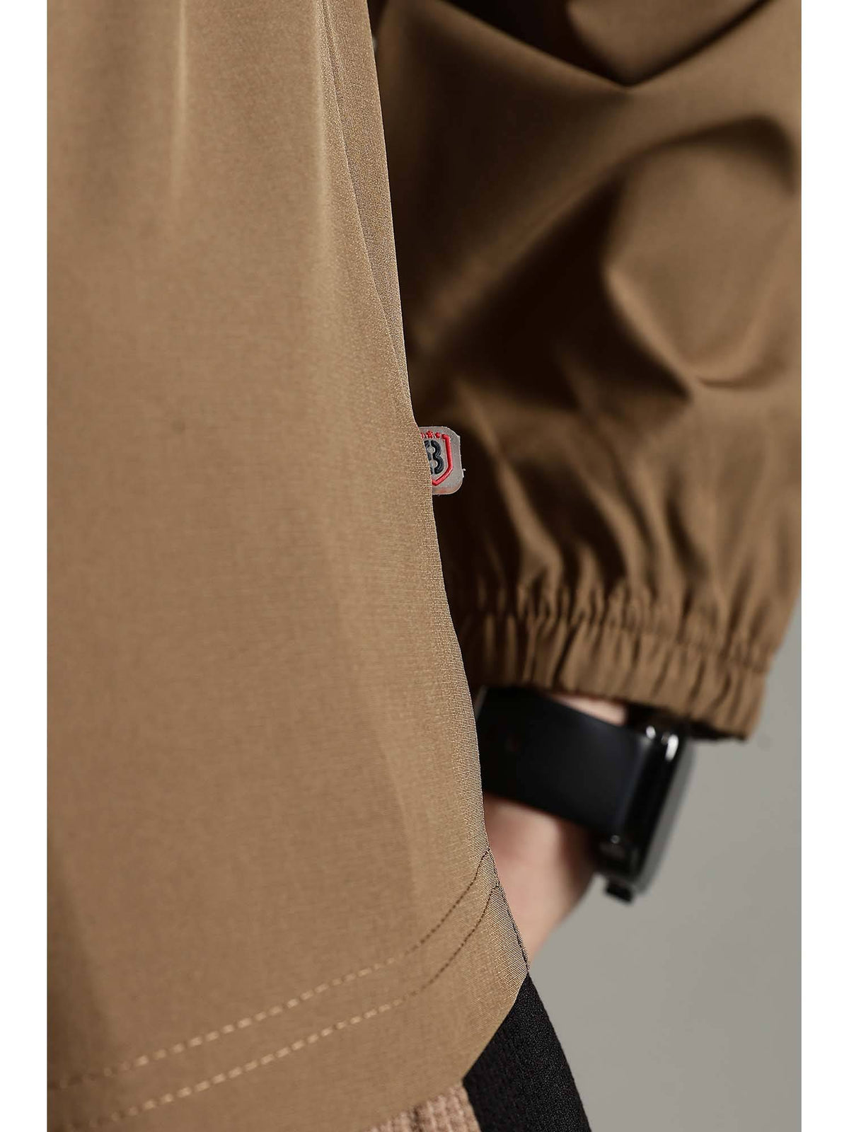 Khaki High Neck Jacket Invisible Cross Pockets Adjustable Drawstring Waist | JK12 - view 9
