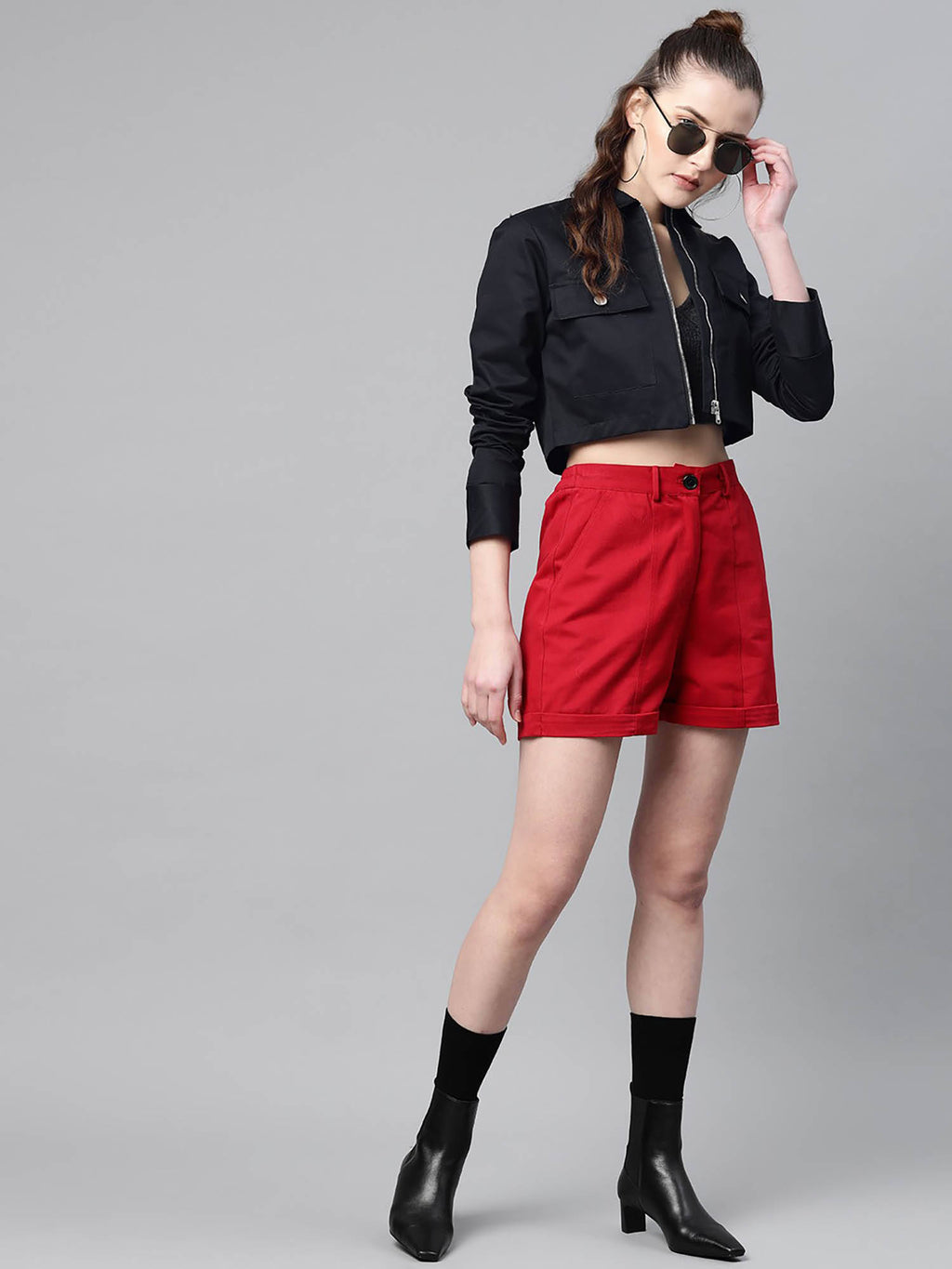 Women Black Solid Pure Cotton Crop Jacket | JC78 - view 5