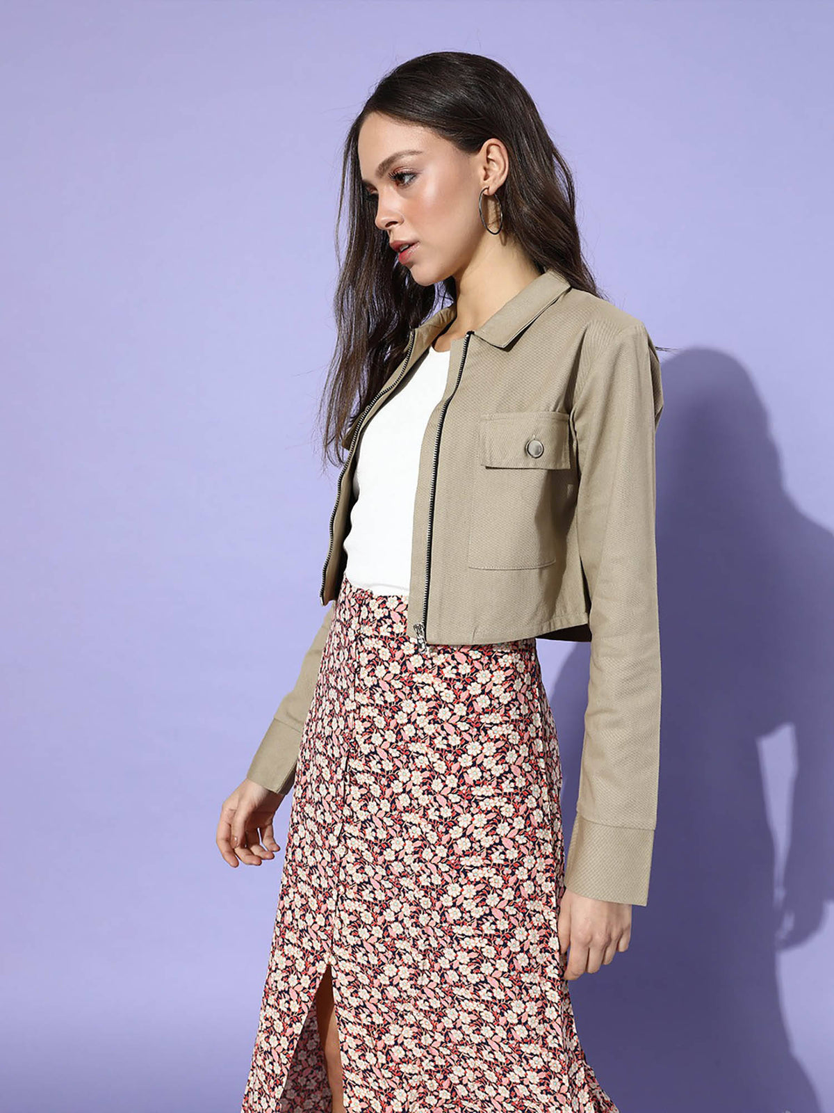 Women Charcoal Solid Pure Cotton Crop Jacket | JC78 - view 25