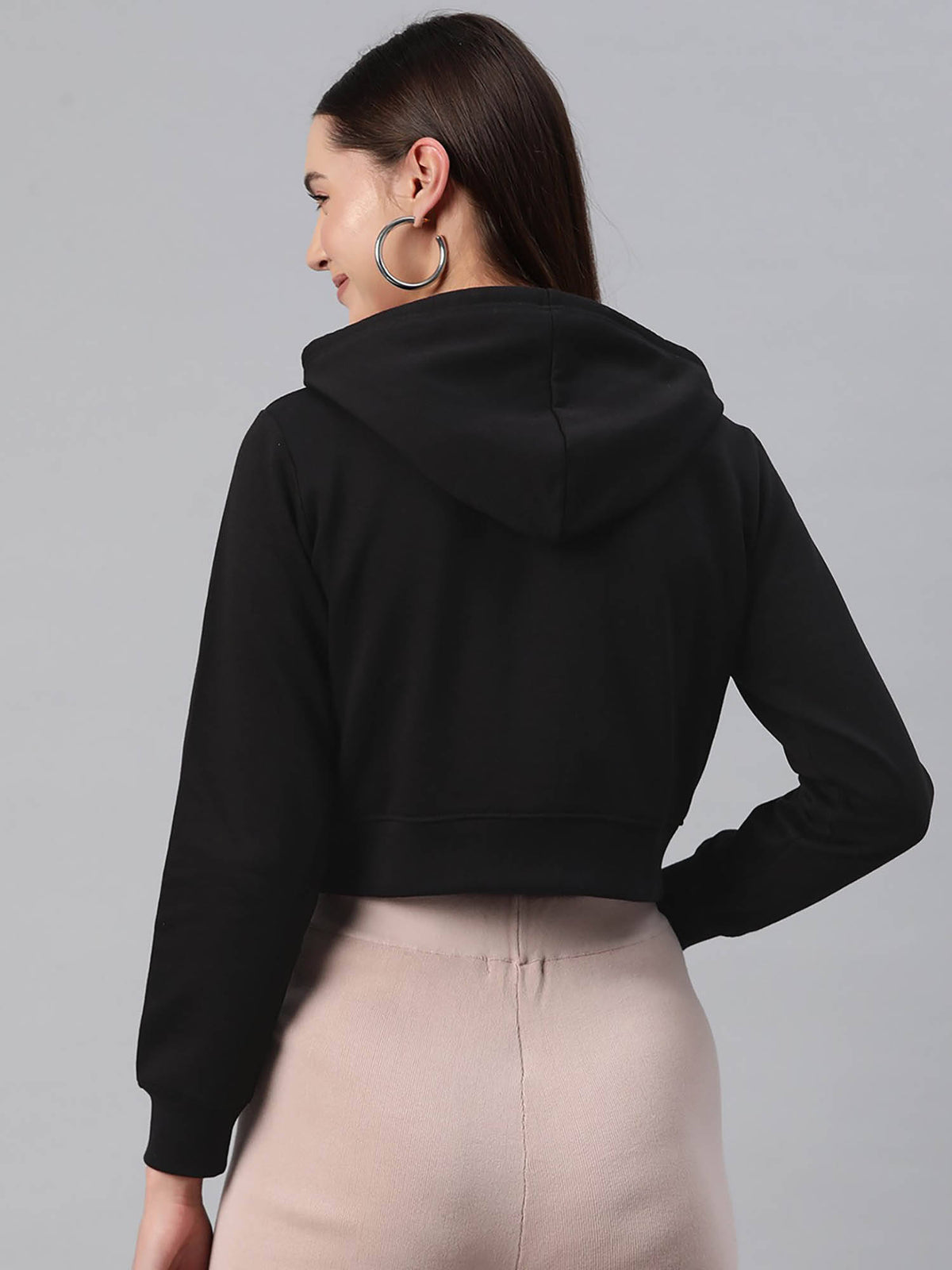 Women Black Solid Hoodie | SS90 - view 2