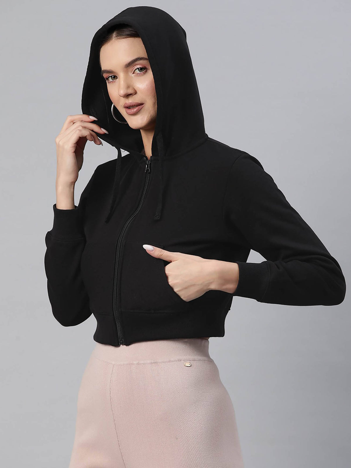 Women Black Solid Hoodie | SS90 - view 5