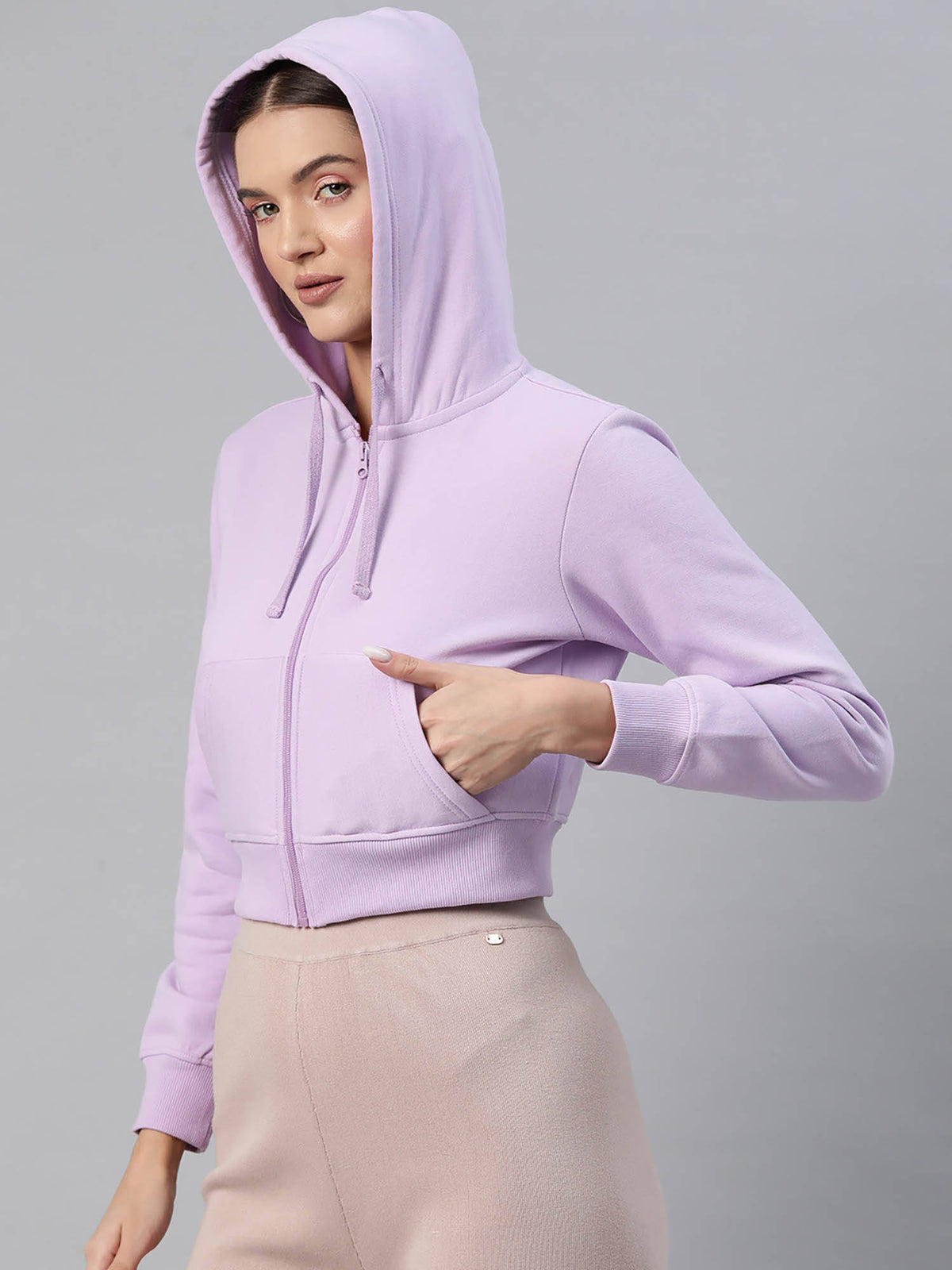 Women Lavender Solid Hoodie | SS90 - view 3