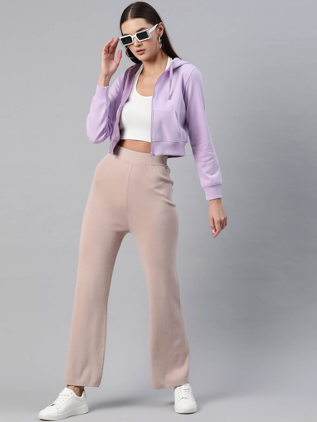 Women Lavender Solid Hoodie | SS90 - view 5