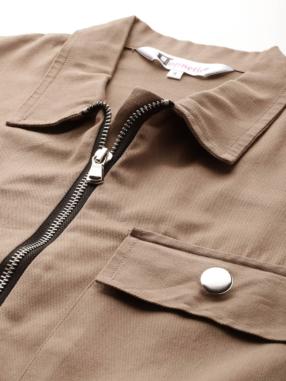 Women Brown Solid Pure Cotton Crop Jacket | JC78 - view 4