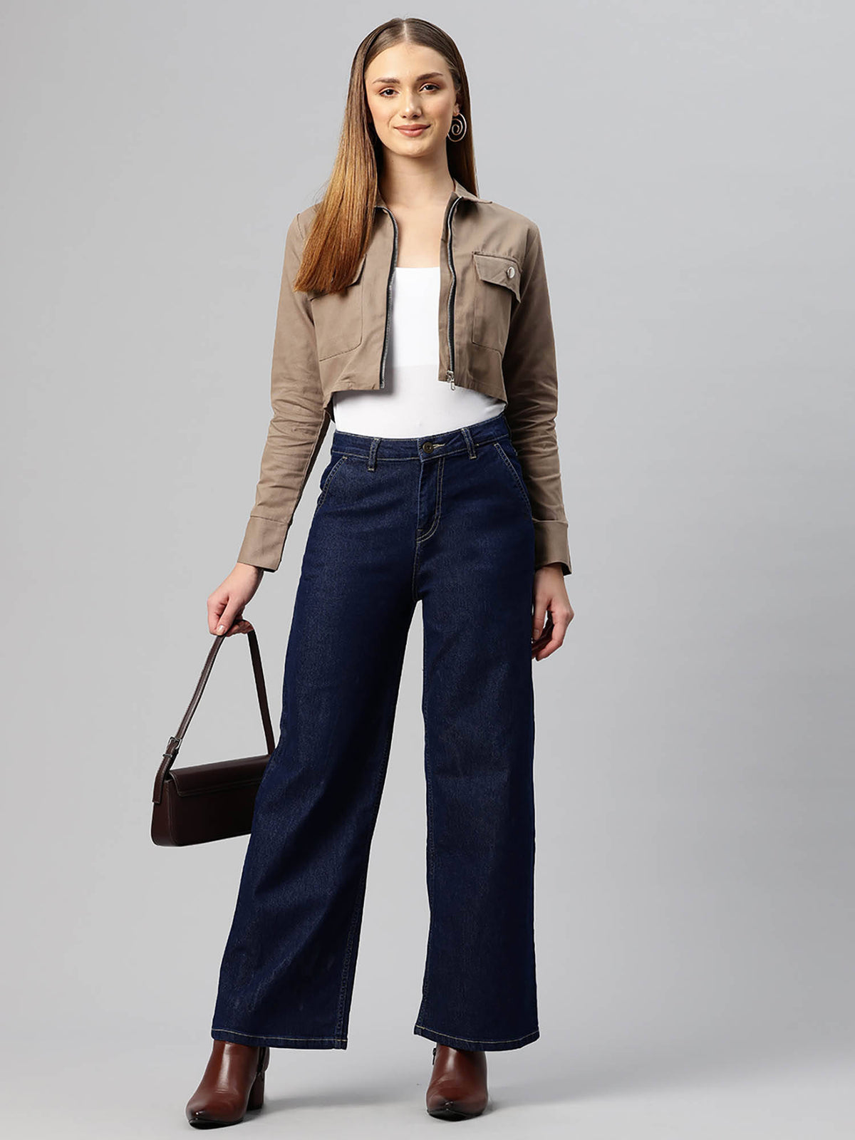 Women Brown Solid Pure Cotton Crop Jacket | JC78 - view 7