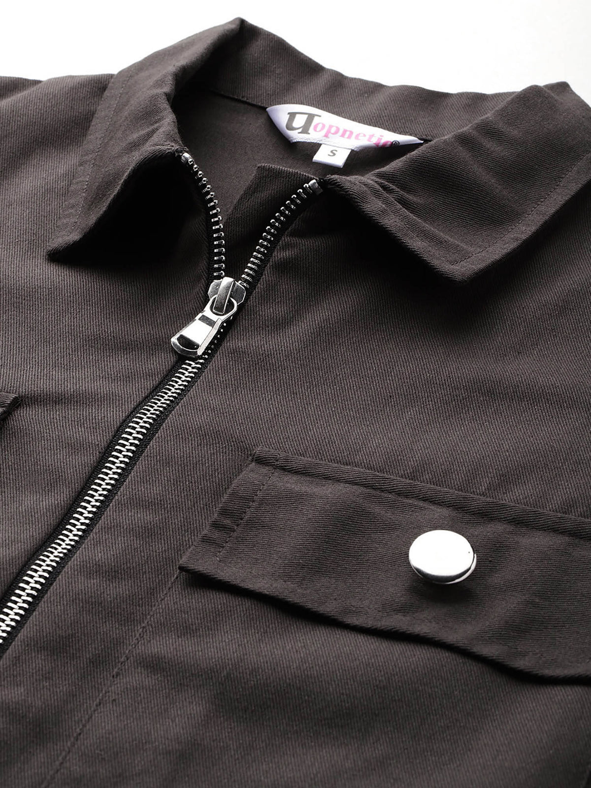 Women Charcoal Solid Pure Cotton Crop Jacket | JC78 - view 4