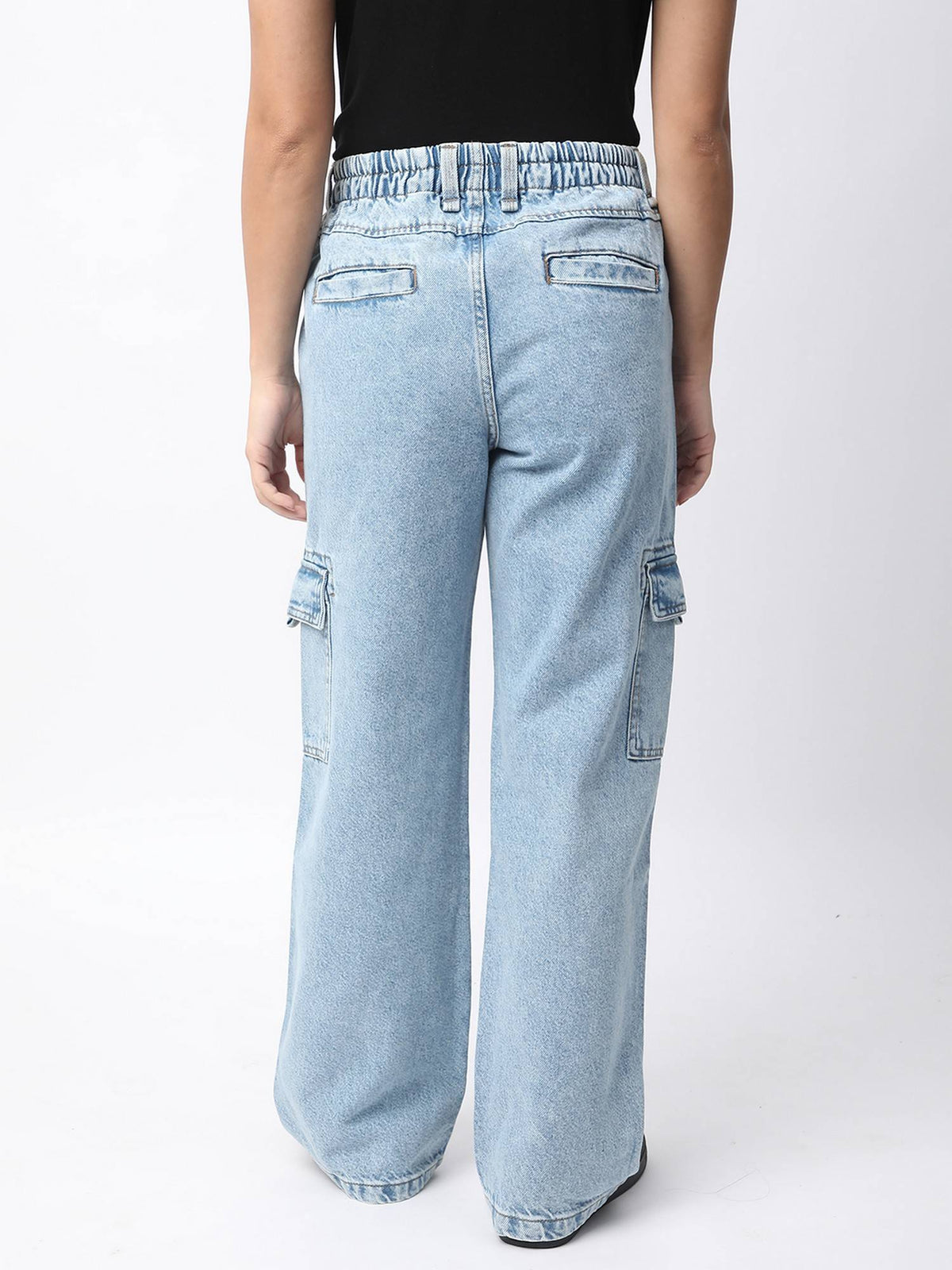 Women Blue Cotton High-Rise Relaxed Fit Dyed Cargo Jeans | BG78 - view 3