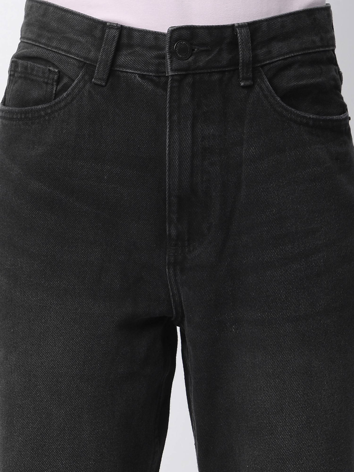 Women Black Cotton Relaxed High-Waist Clean Look Wide-Leg Jeans | RF89 - view 4