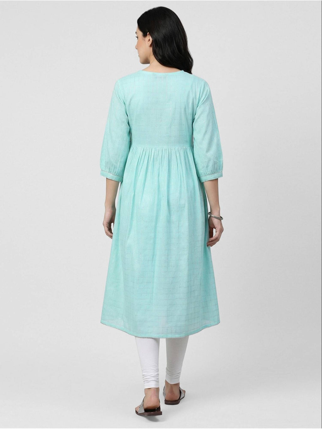 Women Blue Cotton Embroidered Flared Kurta | U3S - view 2
