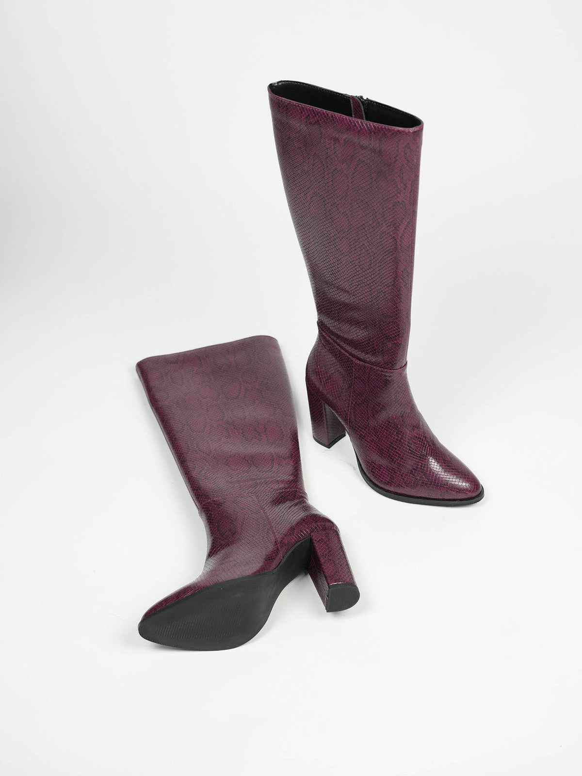 Women Nagini Burgundy Textured Block Heel Winter Boots | BT61 - view 2