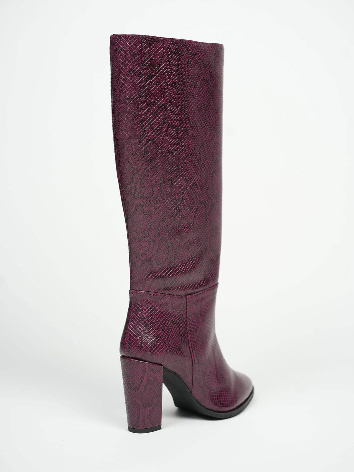Women Nagini Burgundy Textured Block Heel Winter Boots | BT61 - view 3
