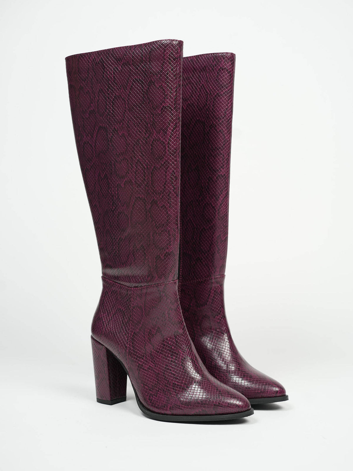 Women Nagini Burgundy Textured Block Heel Winter Boots | BT61 - view 4