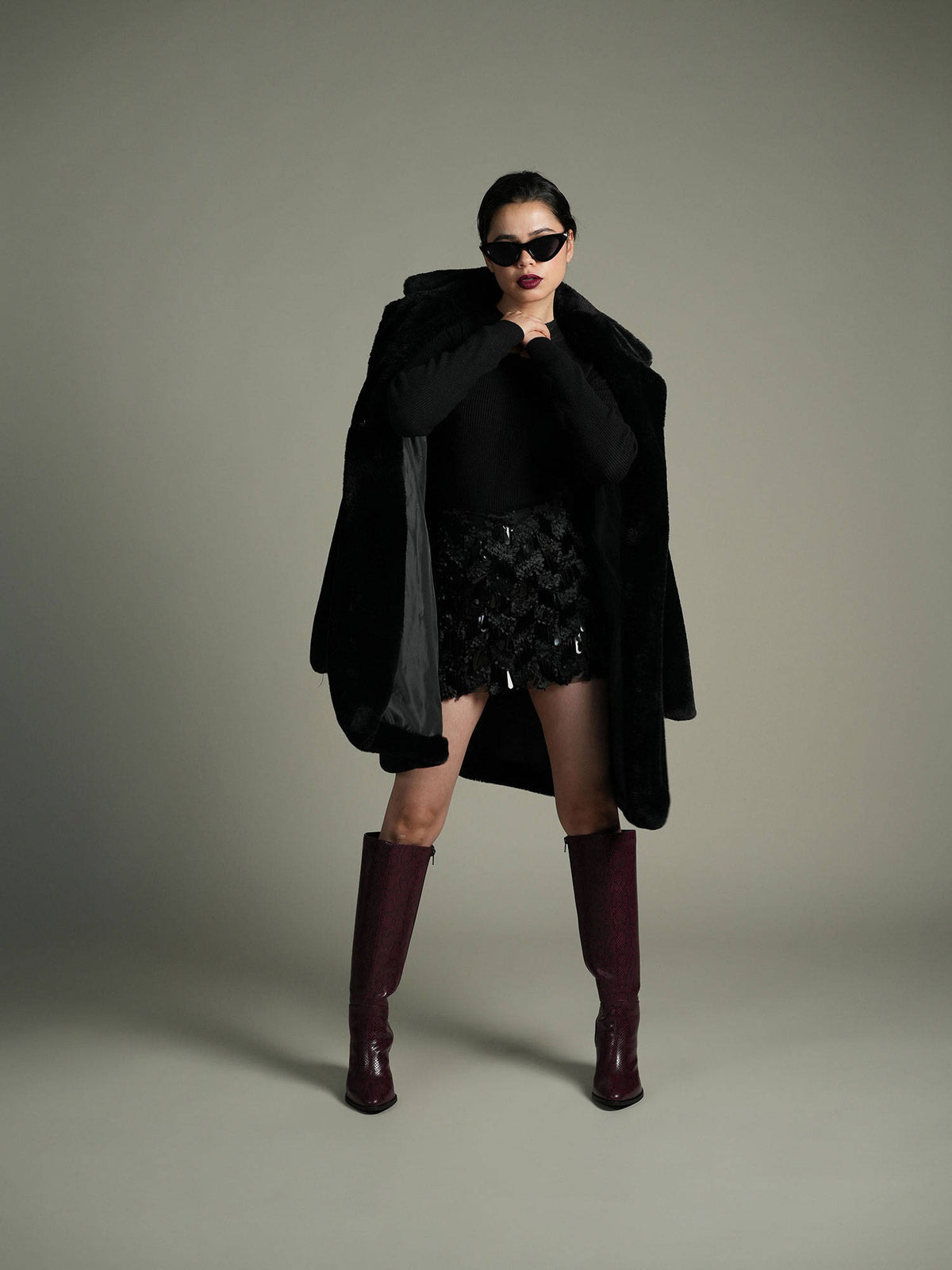 Women Nagini Burgundy Textured Block Heel Winter Boots | BT61 - view 5