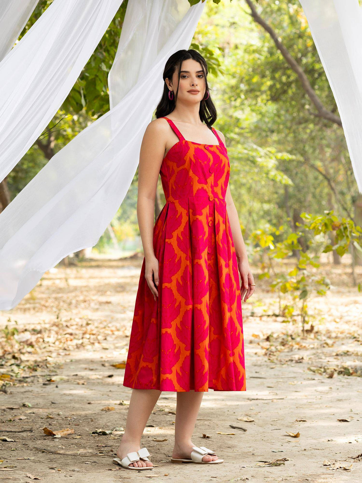 Strappy Box Pleat Midi Dress | D56 - view 2