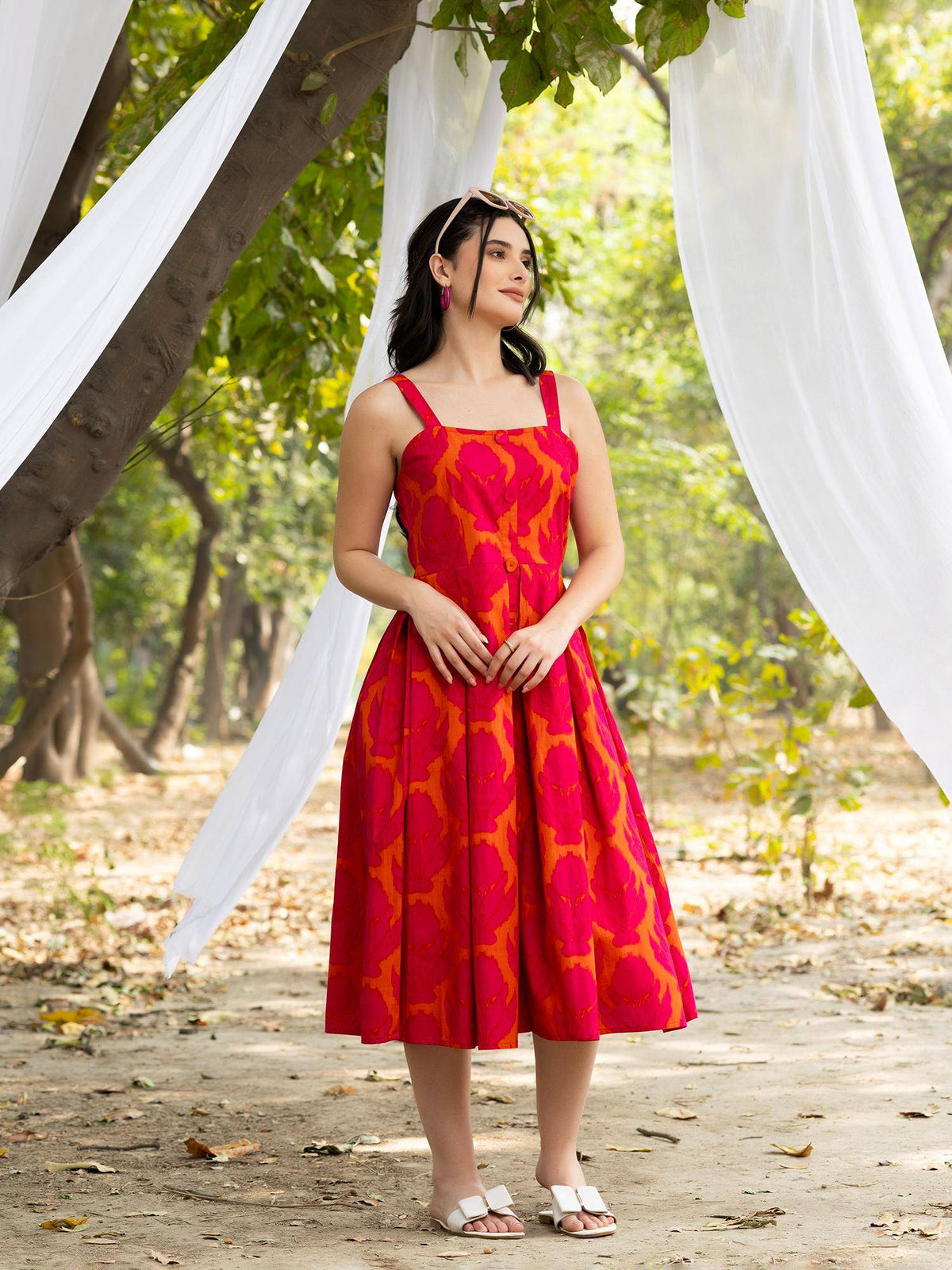 Strappy Box Pleat Midi Dress | D56 - view 3