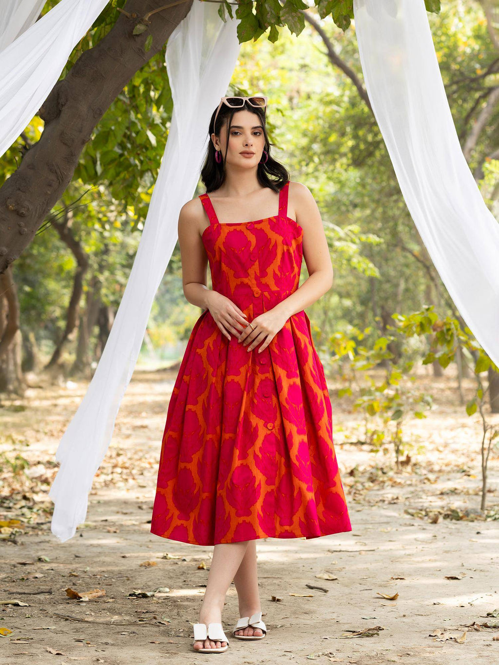 Strappy Box Pleat Midi Dress | D56 - view 4
