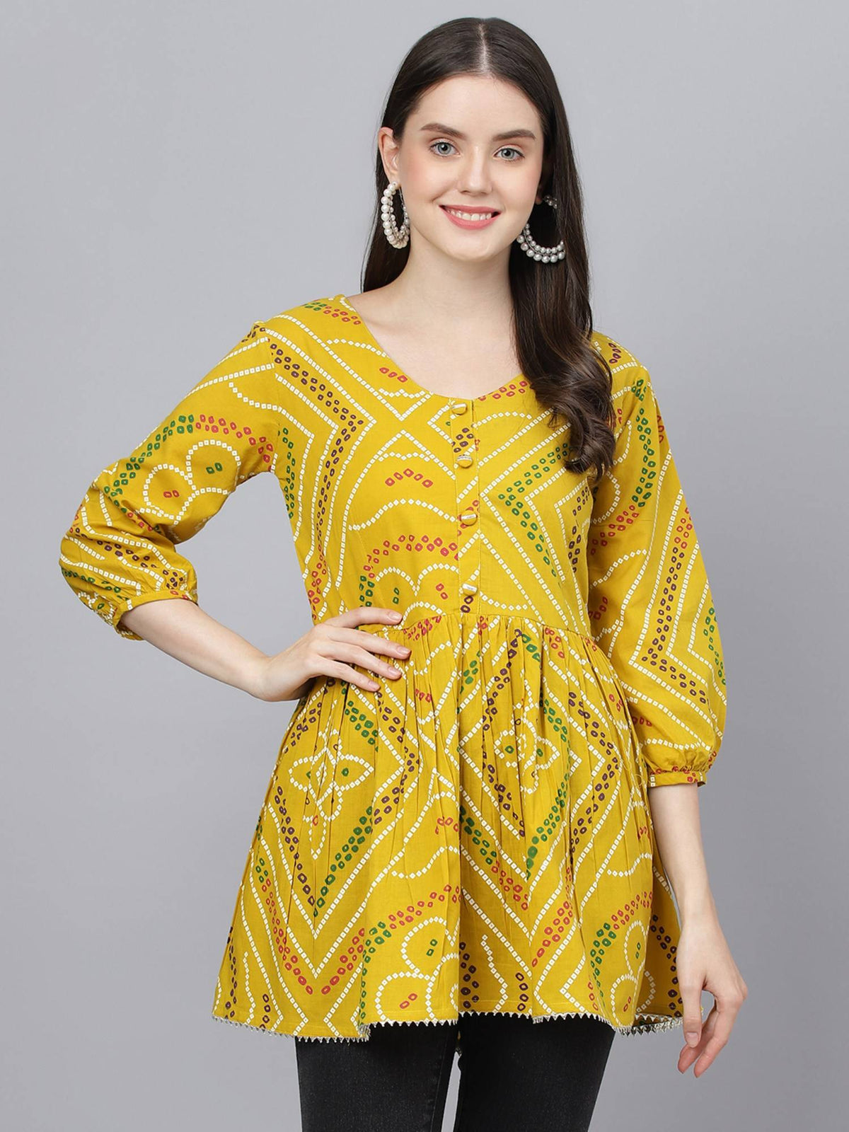 Red Bandhani Printed Cotton Peplum Top | pt51 - view 7
