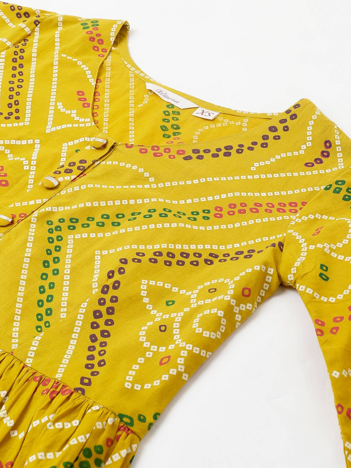 Mustard Bandhani Printed Cotton Peplum Top | pt51 - view 2