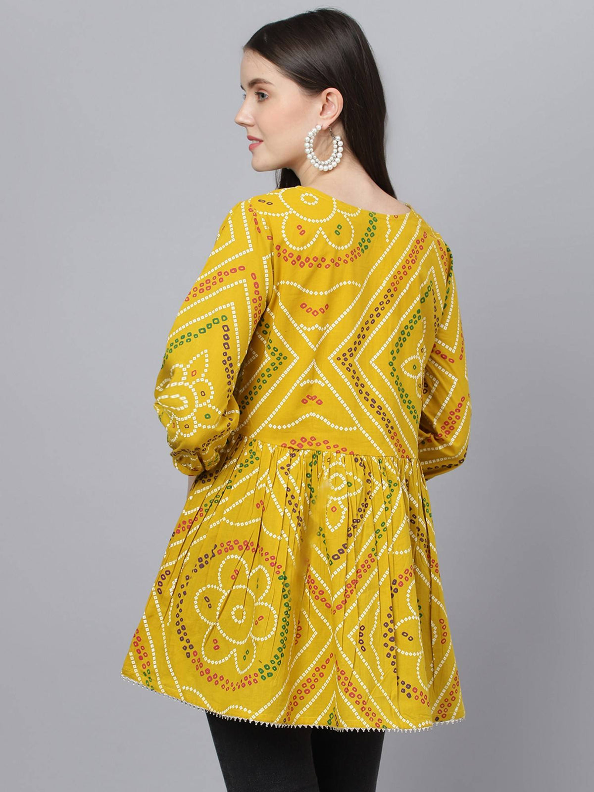 Mustard Bandhani Printed Cotton Peplum Top | pt51 - view 4