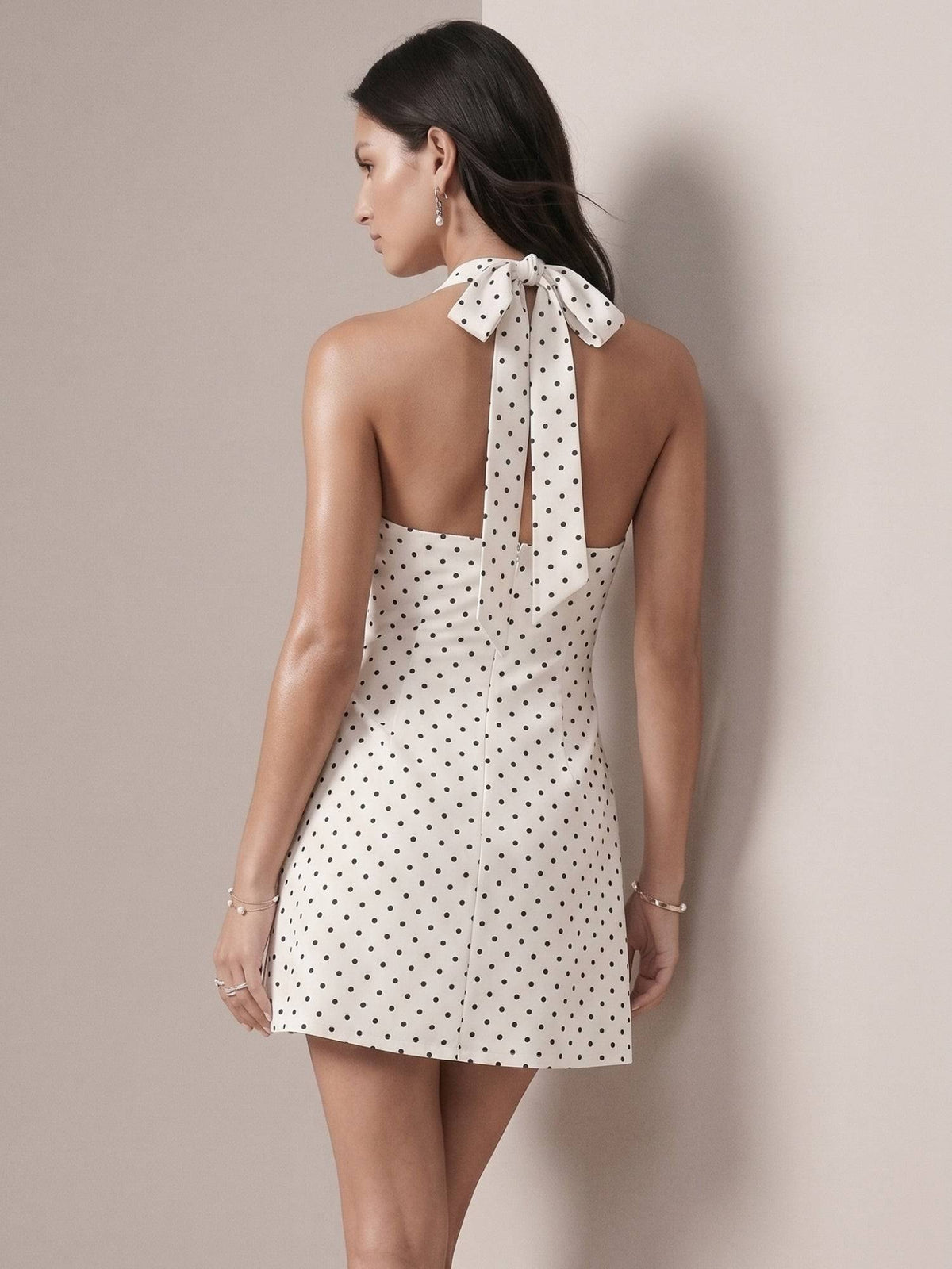 White Halter Neck Tailored Dress | D56 - view 4
