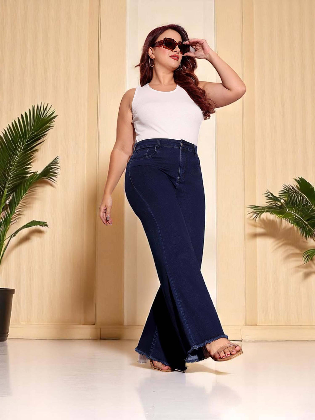 A+ Curve Collection Plus Size Women's Navy Blue Solid Regular Fit Jeans | ST23 - view 2