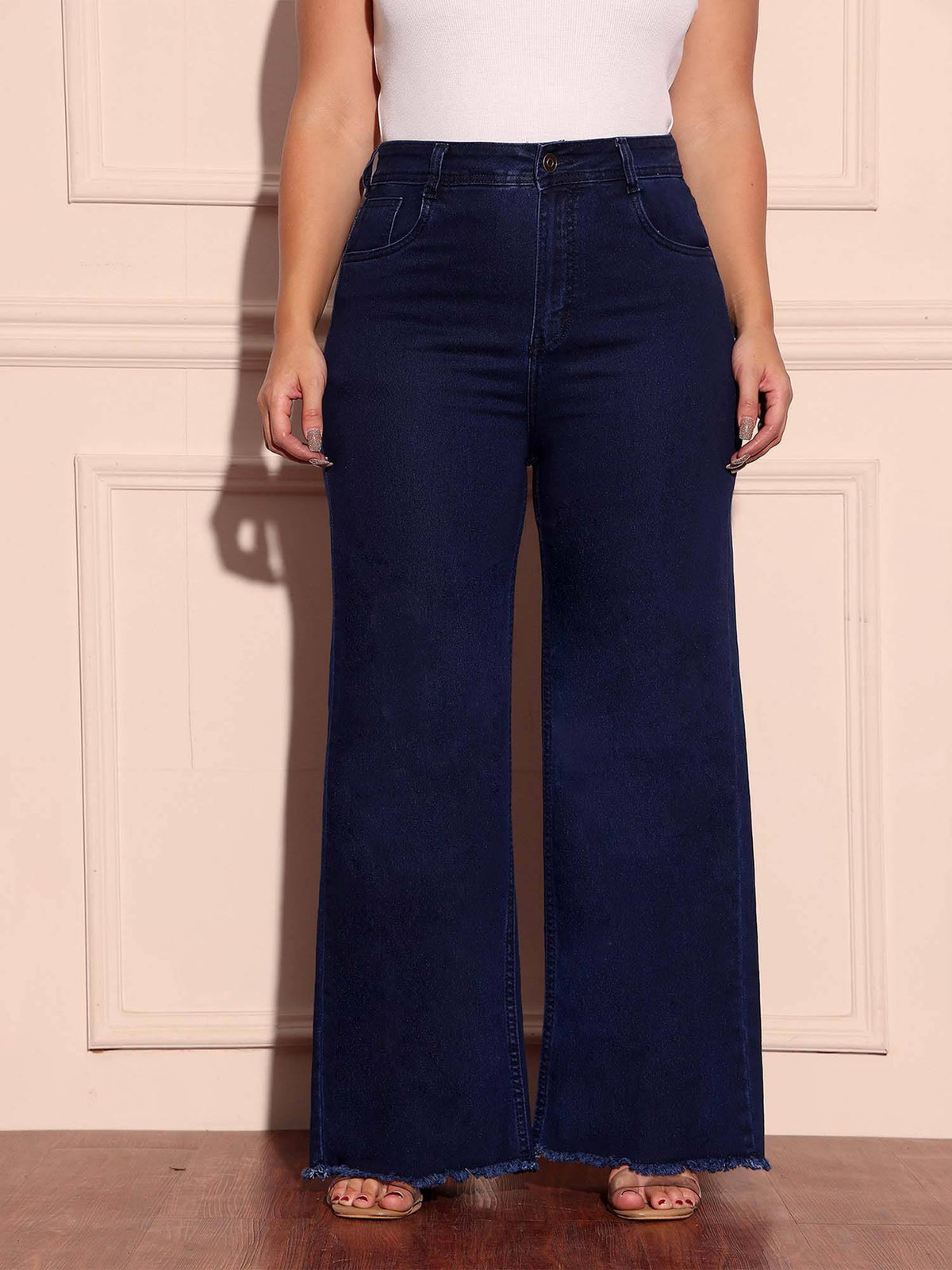 A+ Curve Collection Plus Size Women's Navy Blue Solid Regular Fit Jeans | ST23 - view 3