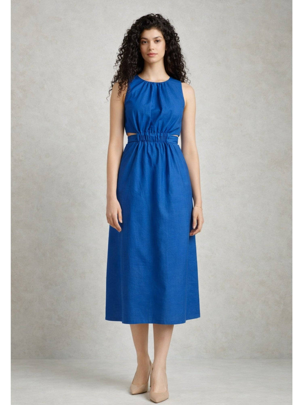 Blue Pure Cotton A-Line Dress | D56 - view 2