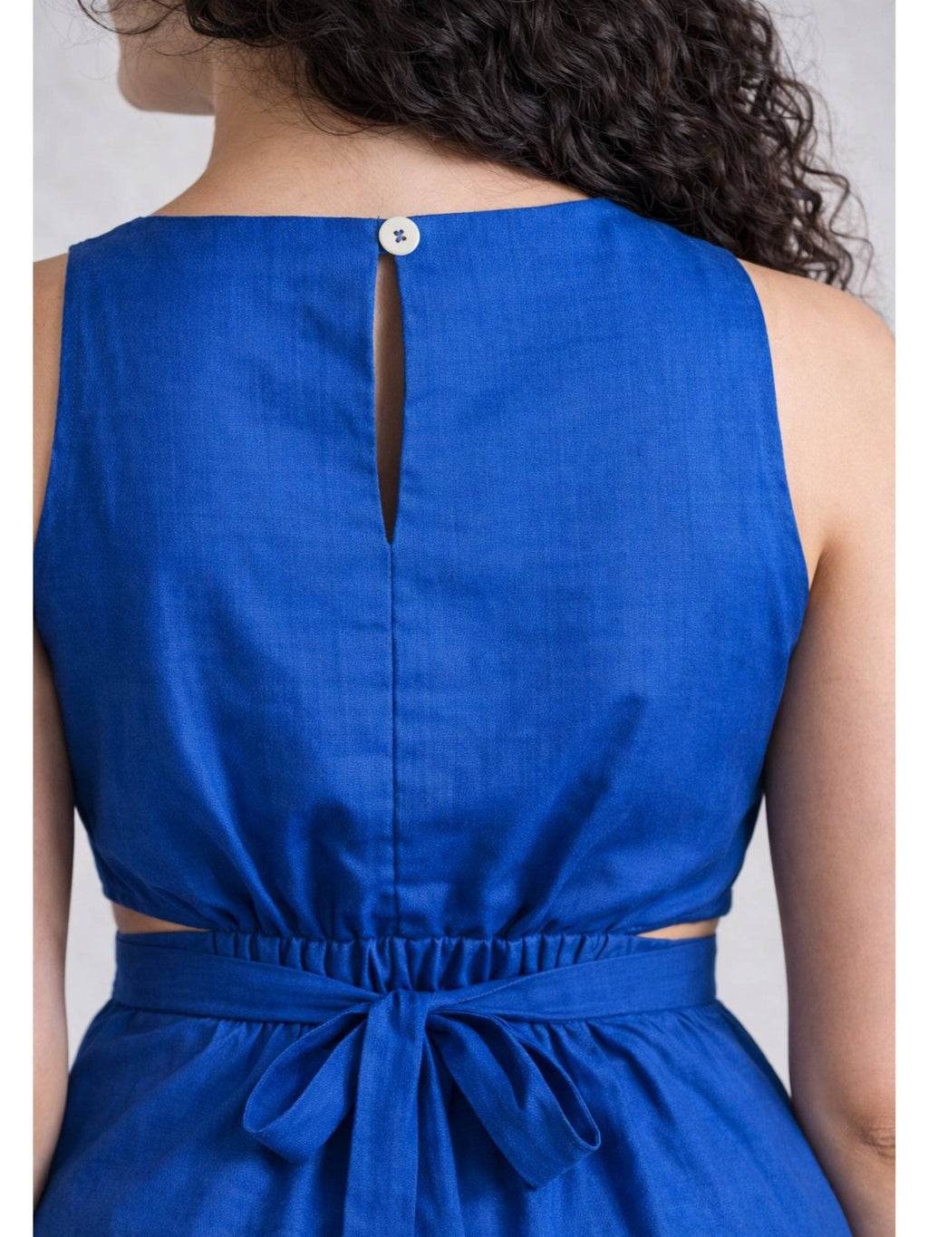 Blue Pure Cotton A-Line Dress | D56 - view 4