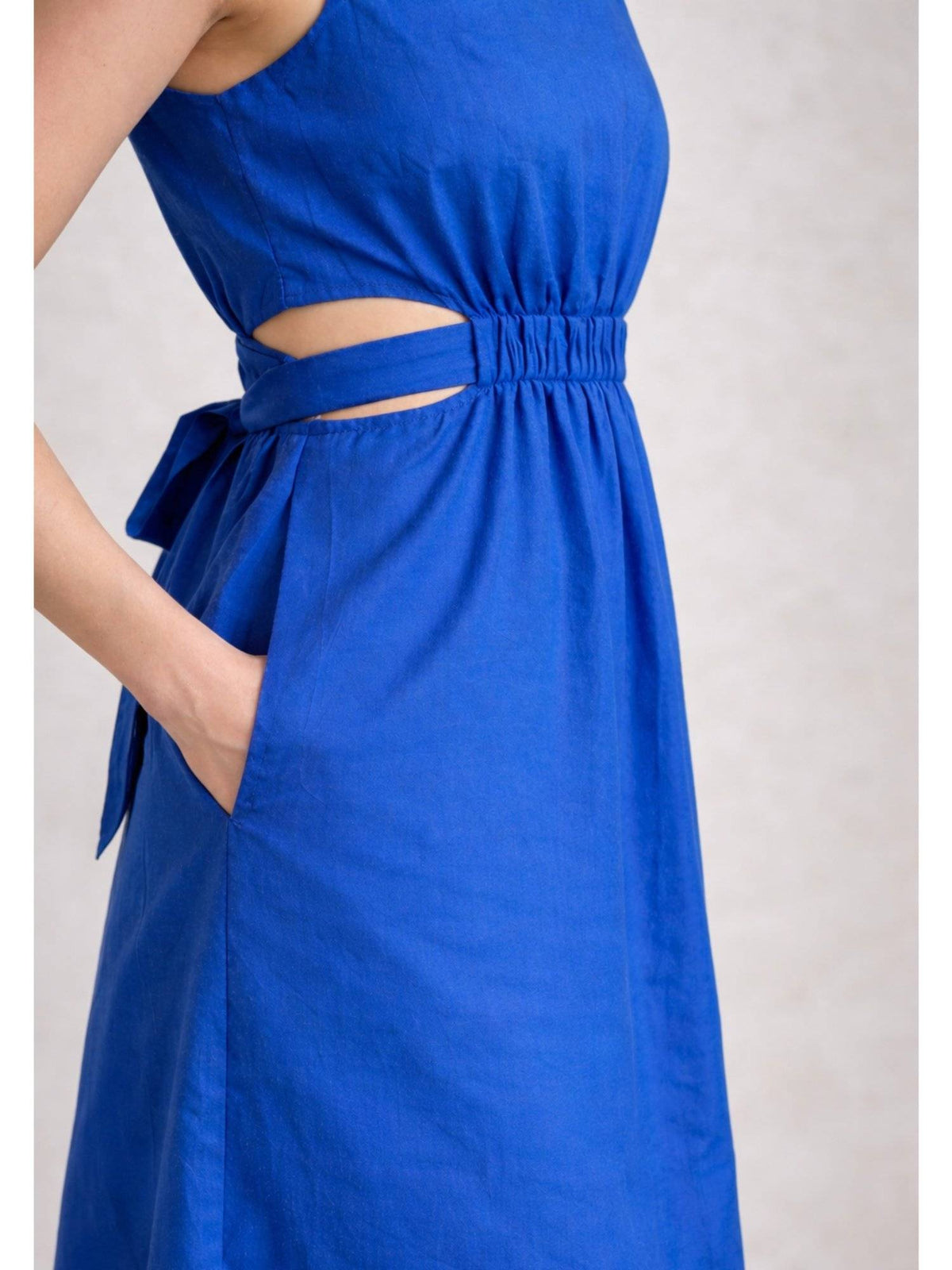 Blue Pure Cotton A-Line Dress | D56 - view 5