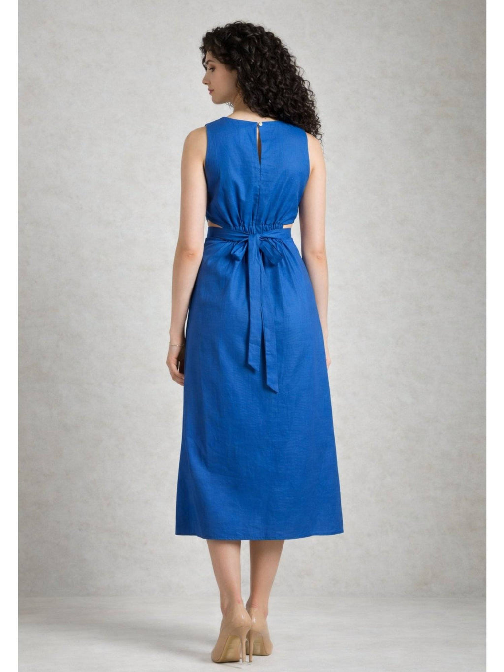 Blue Pure Cotton A-Line Dress | D56 - view 6