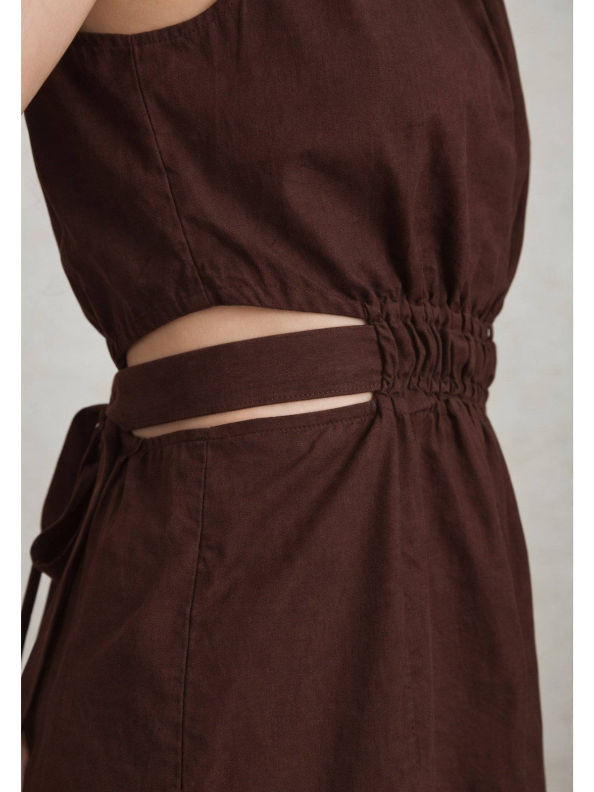 Coffee Brown Pure Cotton A-Line Dress | D56 - view 3