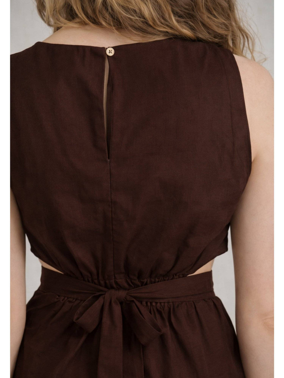 Coffee Brown Pure Cotton A-Line Dress | D56 - view 4