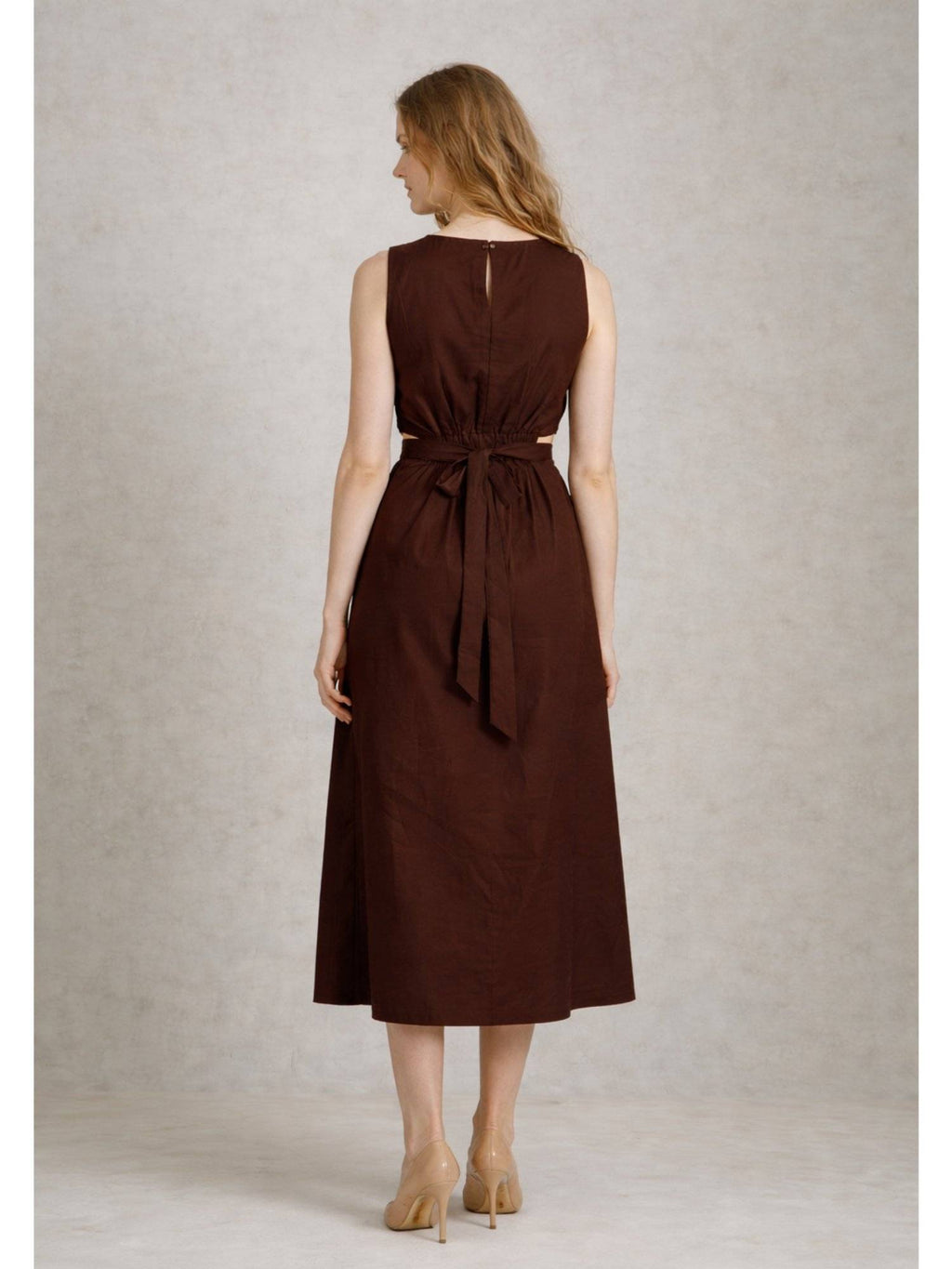 Coffee Brown Pure Cotton A-Line Dress | D56 - view 5