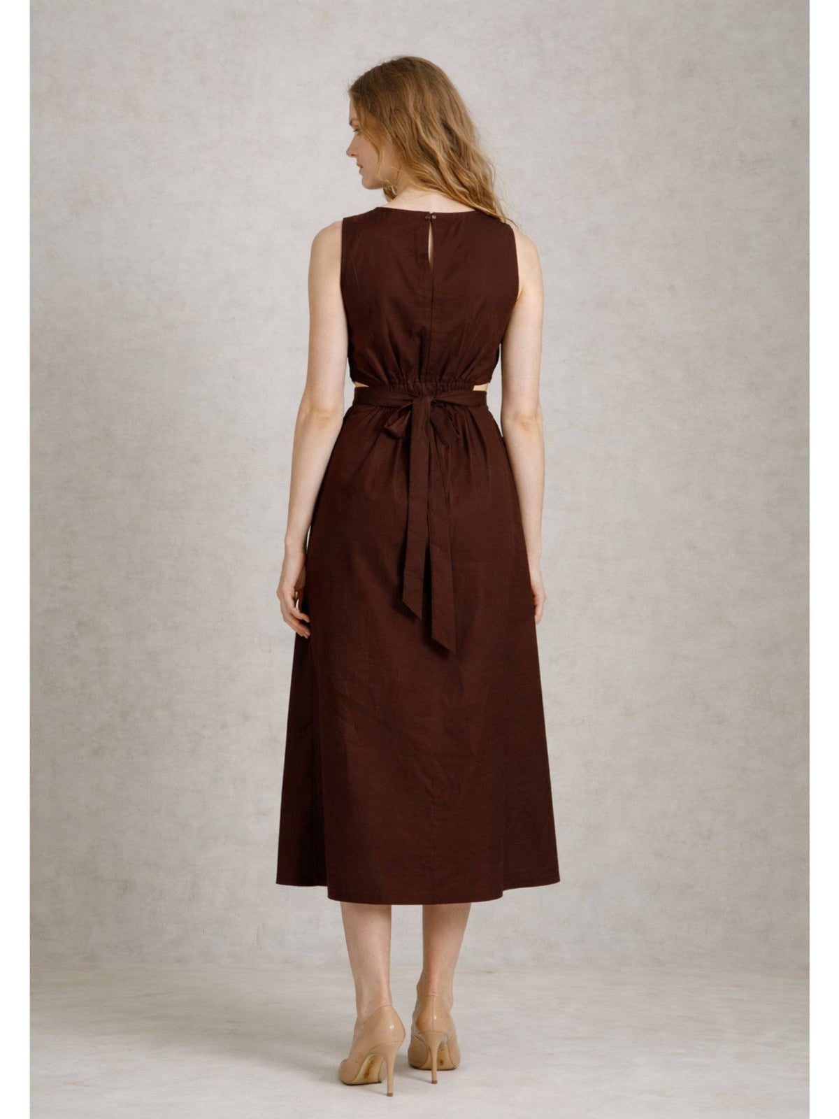 Coffee Brown Pure Cotton A-Line Dress | D56 - view 5