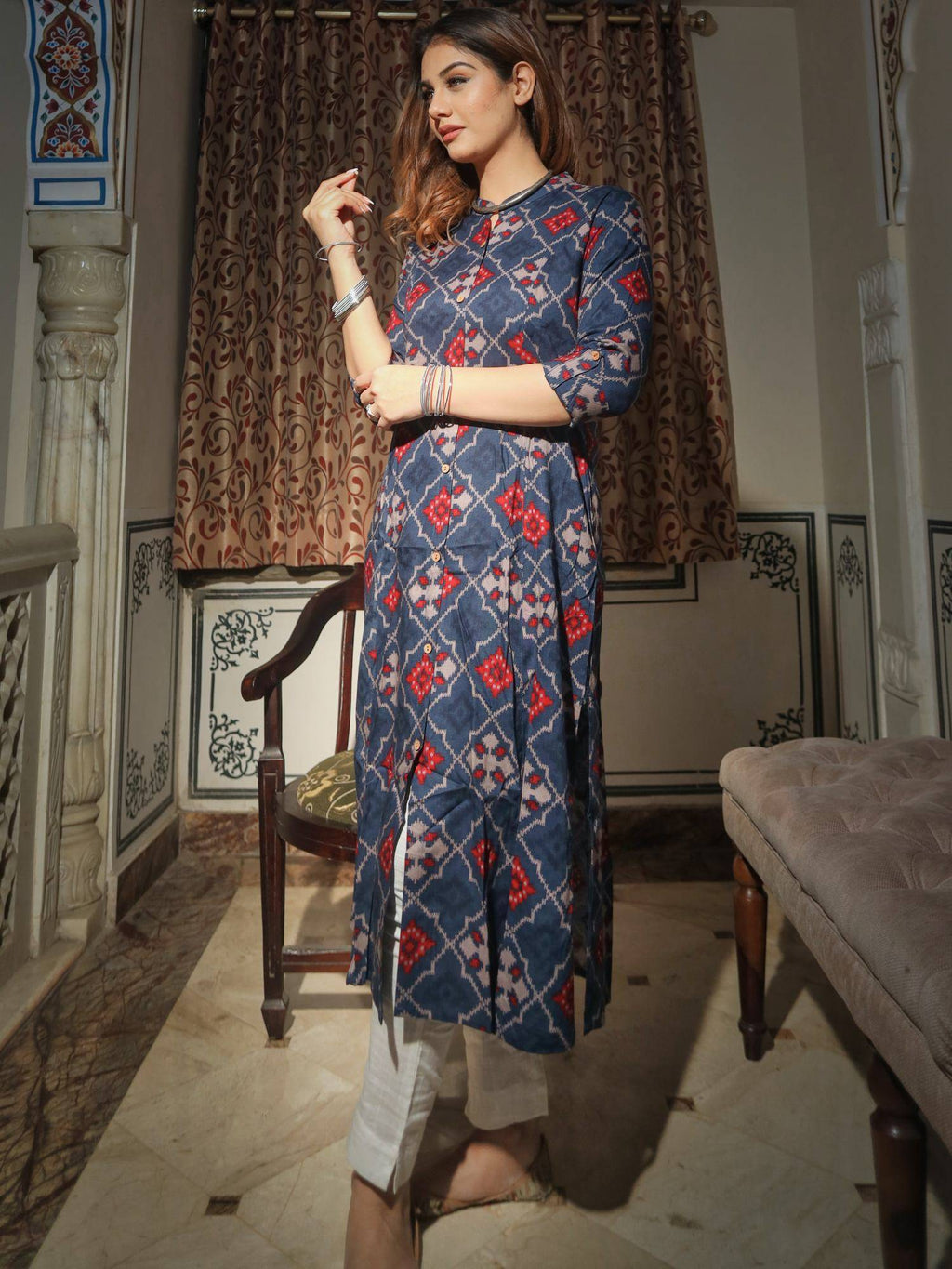 A-Line Printed Rayon Kurta | U3S - view 3
