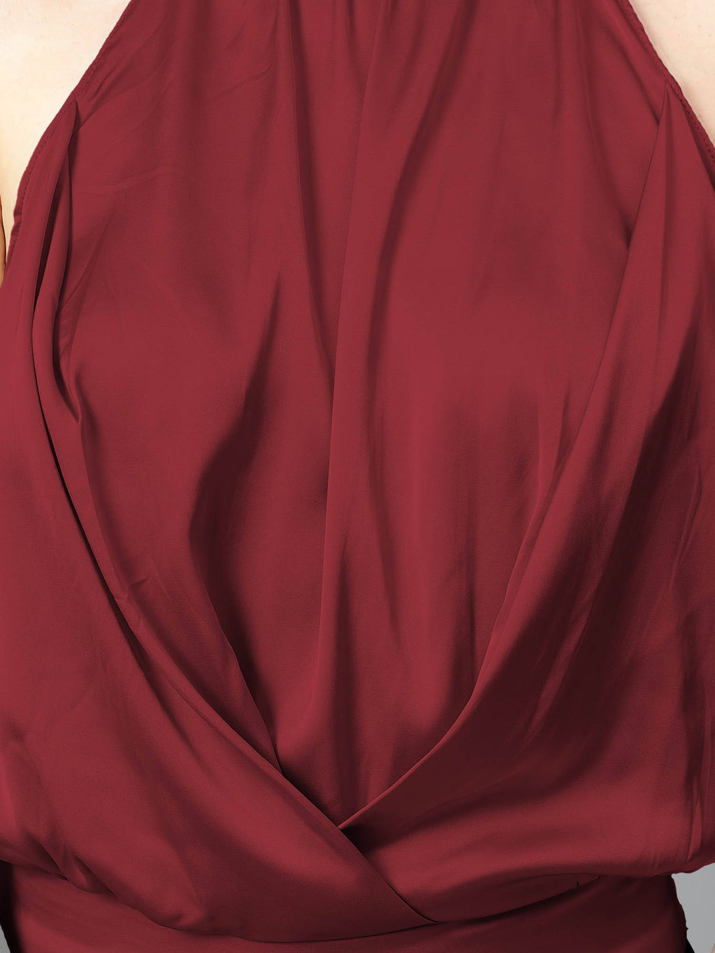 Women's Brown Solid Satin Halter Neck Sleeveless Top | HT67 - view 4