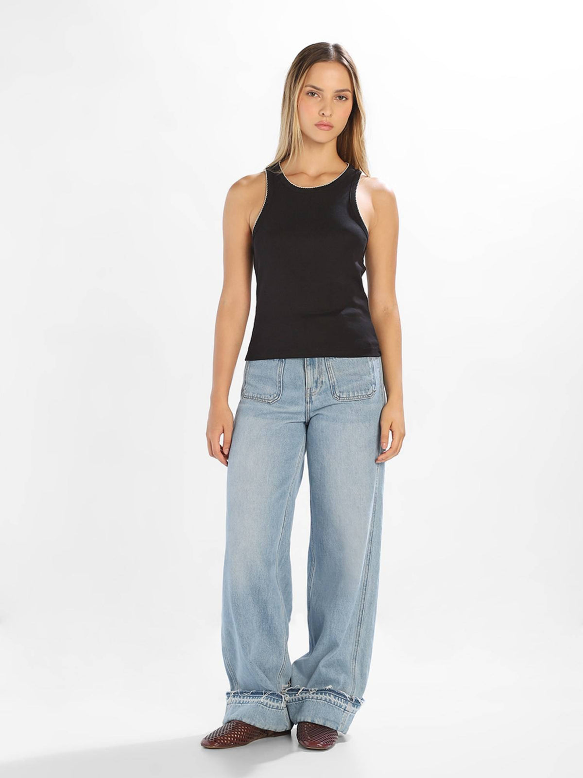 Women'S Solid Slim Fit Black Tank Top | O24 - view 2