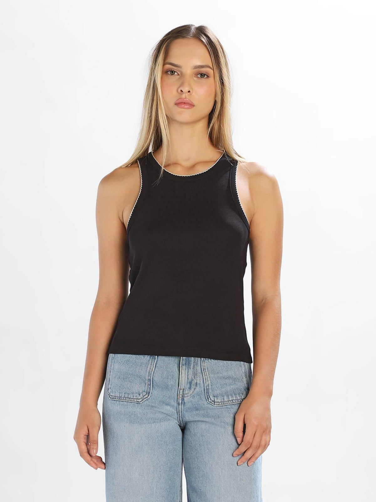 Women'S Solid Slim Fit Black Tank Top | O24 - view 3