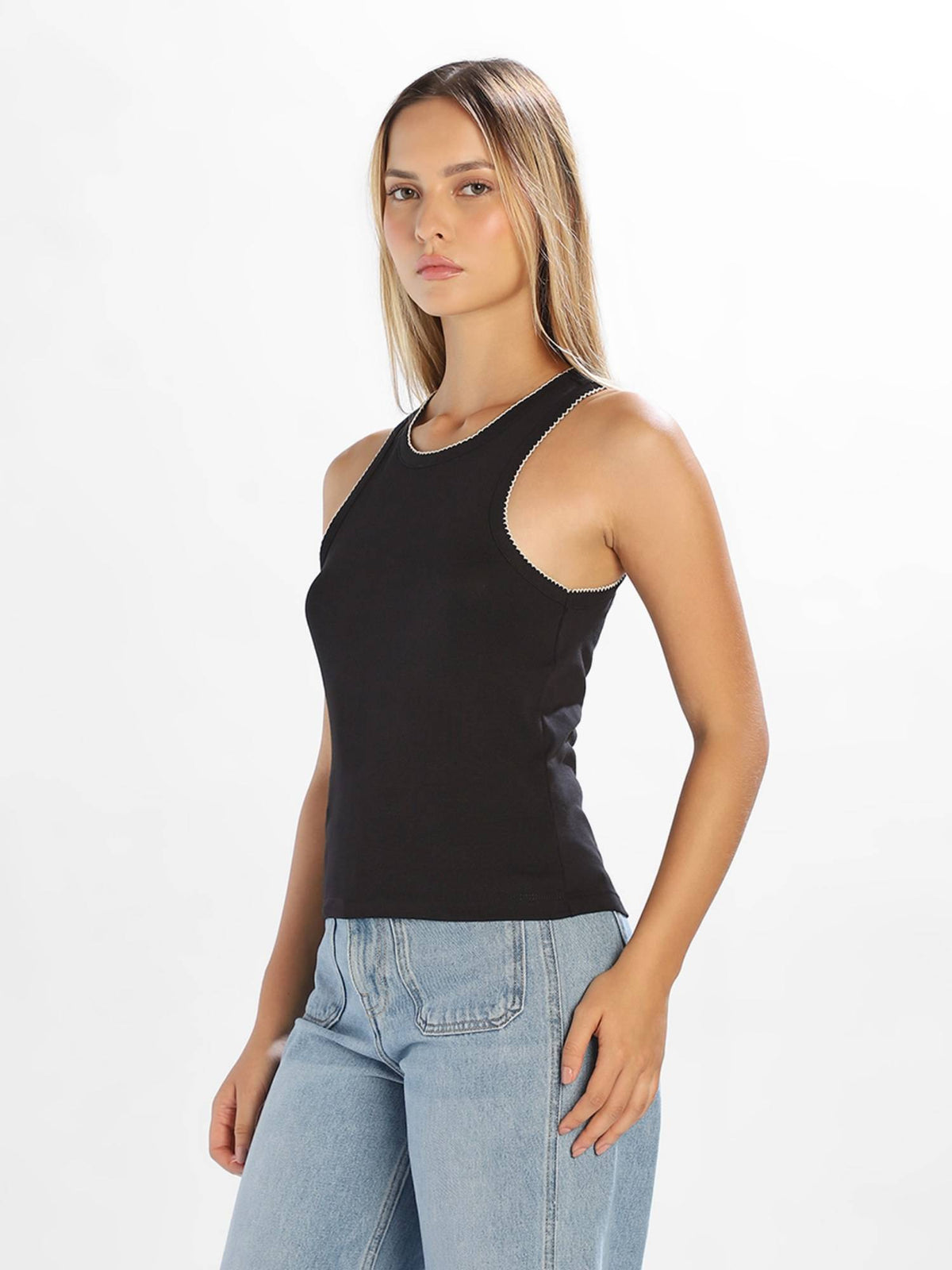 Women'S Solid Slim Fit Black Tank Top | O24 - view 5