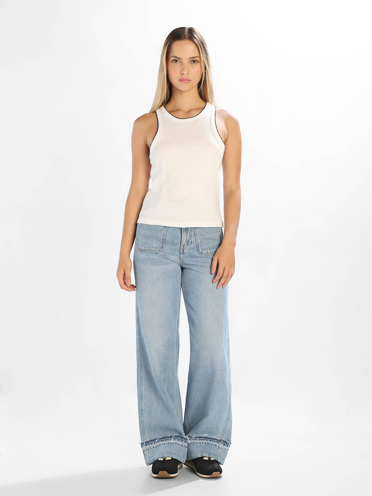 Women'S Solid Slim Fit White Tank Top | TT98 - view 2