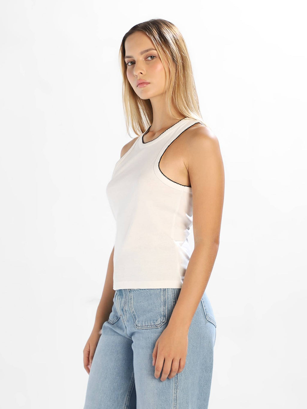 Women'S Solid Slim Fit White Tank Top | TT98 - view 5